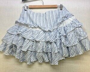 Island Company Rum Flirt Skirt Blue White Striped Linen Ruffle Mini Skirt Size 6